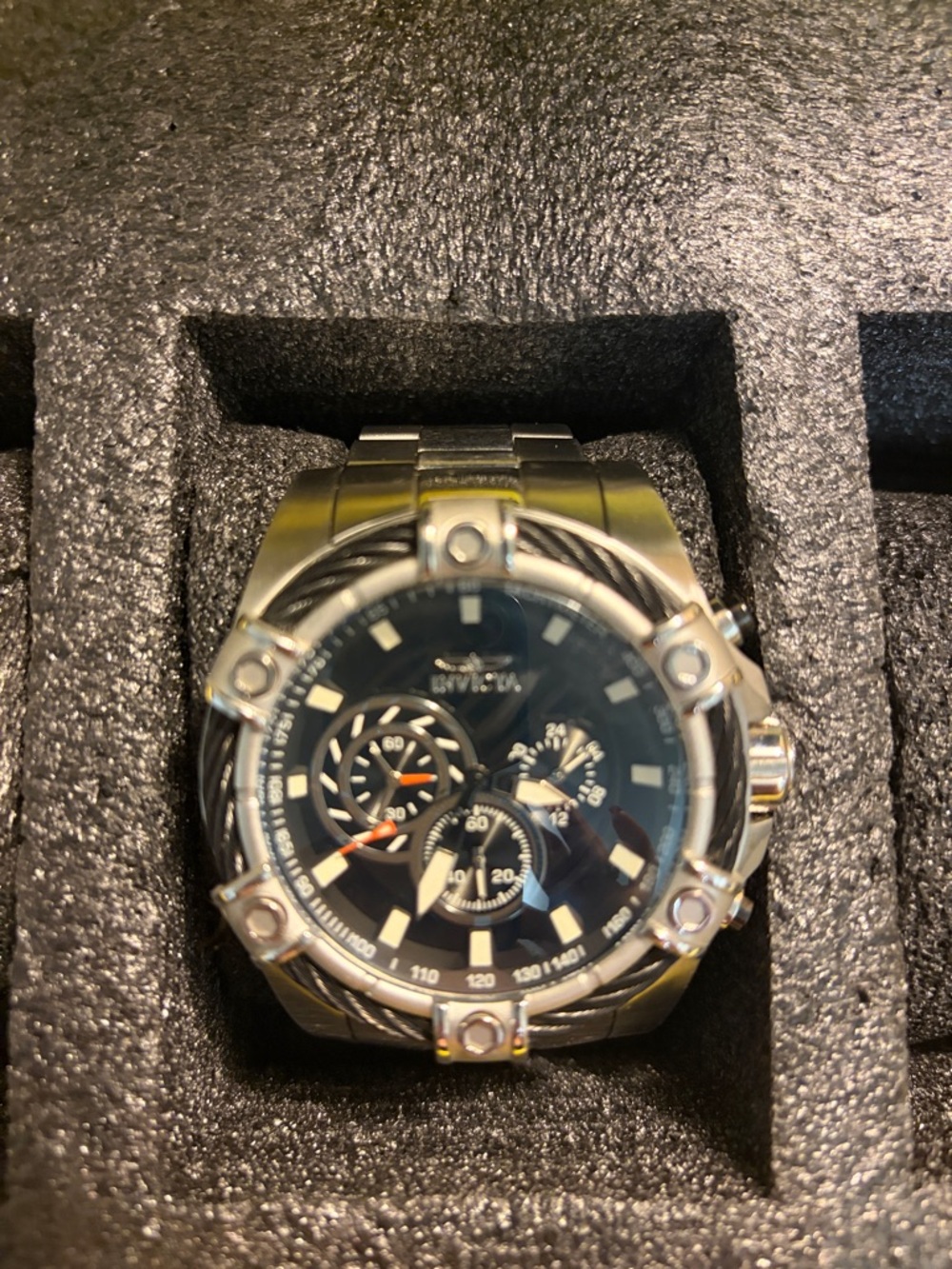 Invicta Silver-Tone Bolt Watch with Black Dial
